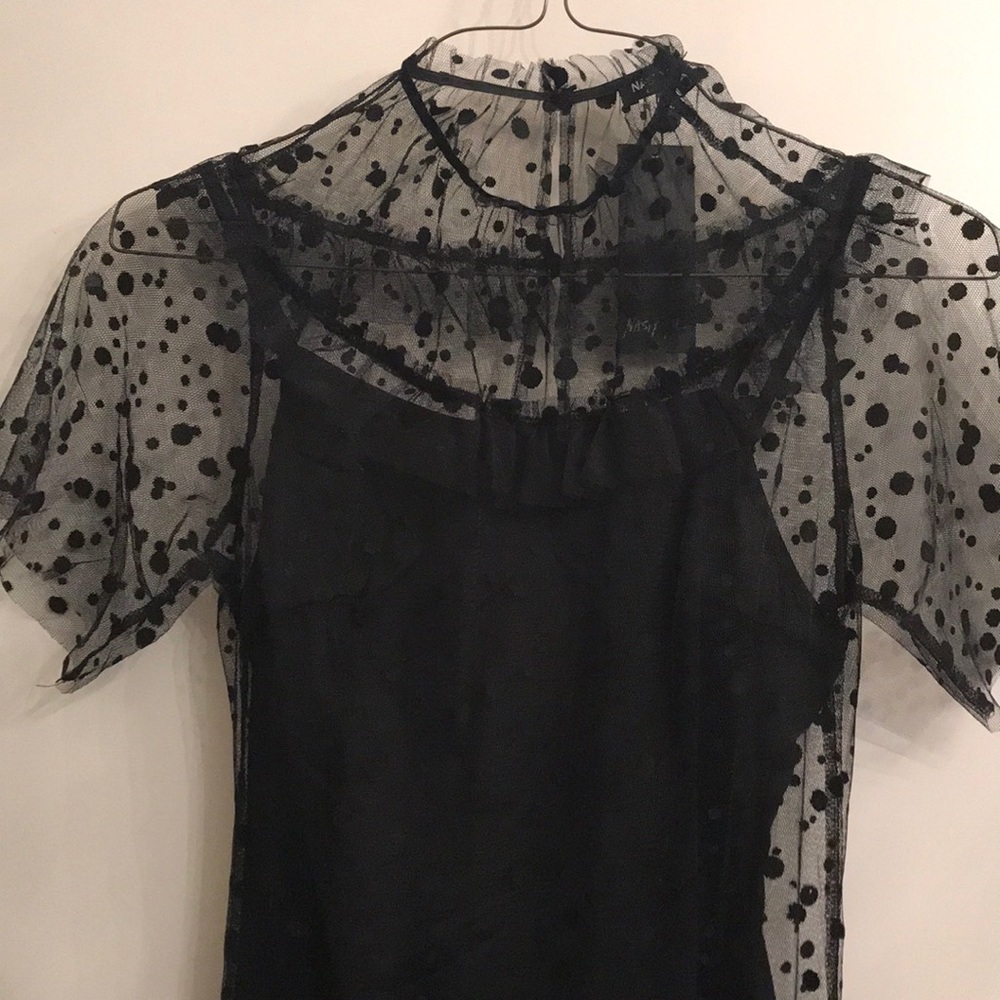Nasty Gal Love You Dots & Dots Black Mesh Midi Dress S NWT - Picture 4 of 4